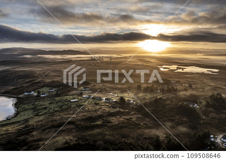 Aerial view of a foggy Bonny Glen by Portnoo in County Donegal - Ireland Aerial view of a foggy Bonny Glen by Portnoo in County Donegal - Ireland 109508646