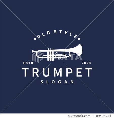 simple brand silhouette design brass musical instrument trumpet, classic jazz trumpet logo 109508771