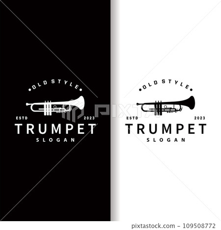 simple brand silhouette design brass musical instrument trumpet, classic jazz trumpet logo 109508772