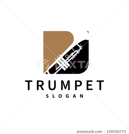 simple brand silhouette design brass musical instrument trumpet, classic jazz trumpet logo 109508773