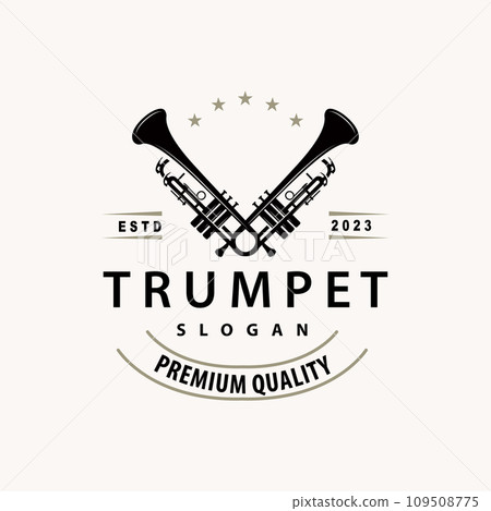 simple brand silhouette design brass musical instrument trumpet, classic jazz trumpet logo 109508775