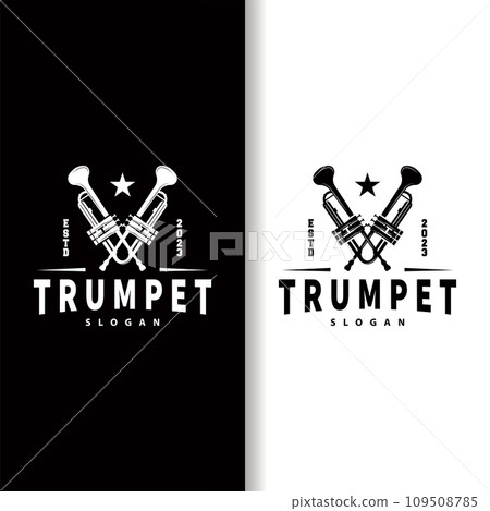 simple brand silhouette design brass musical instrument trumpet, classic jazz trumpet logo 109508785