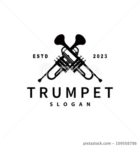 simple brand silhouette design brass musical instrument trumpet, classic jazz trumpet logo 109508786
