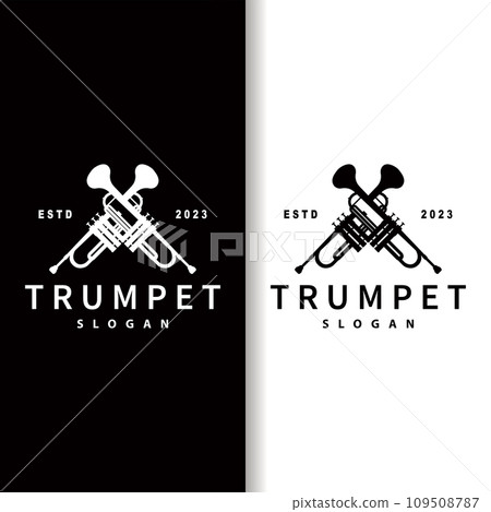 simple brand silhouette design brass musical instrument trumpet, classic jazz trumpet logo 109508787