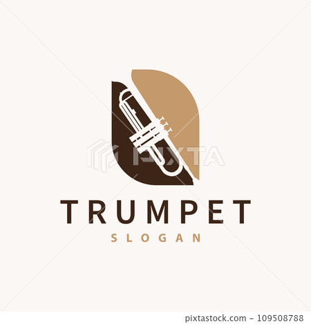 simple brand silhouette design brass musical instrument trumpet, classic jazz trumpet logo 109508788