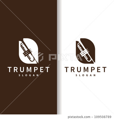 simple brand silhouette design brass musical instrument trumpet, classic jazz trumpet logo 109508789