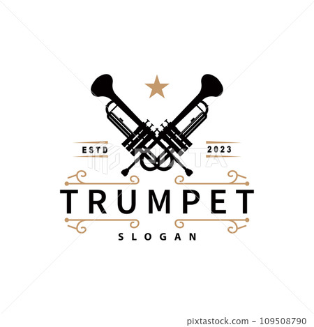 simple brand silhouette design brass musical instrument trumpet, classic jazz trumpet logo simple brand silhouette design brass musical instrument trumpet, classic jazz trumpet logo 109508790