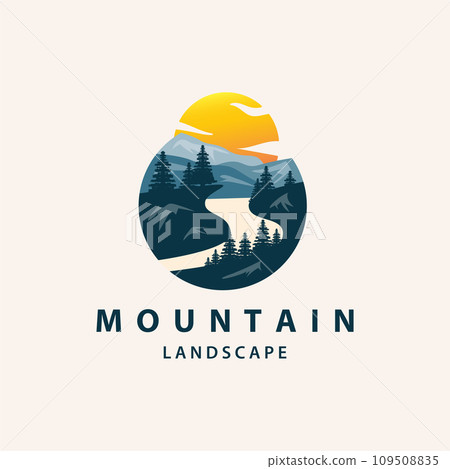 Landscape logo nature adventure design mountain and river luxury vector illustration 109508835