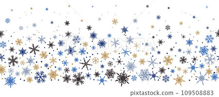 Snowflakes vector background. Winter holiday decor with colorful crystal elements. Graphic icy frame isolated on white backdrop. 109508883