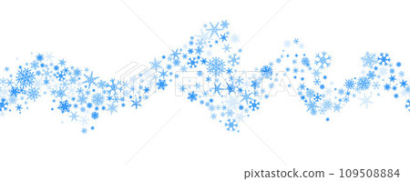 Snowflakes vector background. Winter holiday wavy decor with blue crystal elements. Graphic icy frame isolated on white backdrop. 109508884