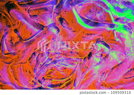 Abstract purple, green, orange cosmetic gel serum background texture Abstract purple, green, orange cosmetic gel serum background texture 109509318