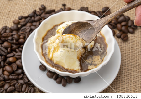 Affogato scoop with a spoon 109510515