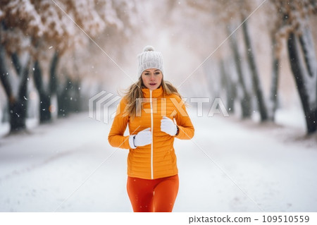 AI-generated content. Healthy person running in public park in winter comeliness 109510559