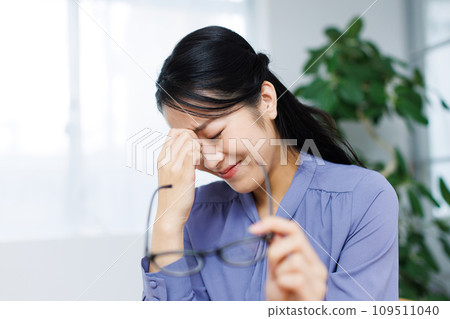 Remote work, woman with headache Remote work, woman with headache 109511040