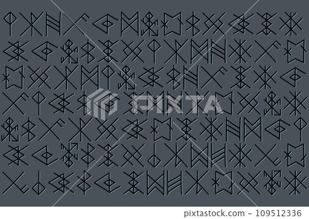 illustration line of the Rune character pattern on dark grey background. illustration line of the Rune character pattern on dark grey background. 109512336