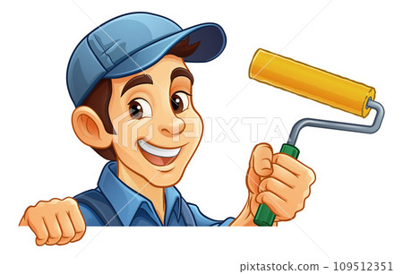 Painter Decorator Paint Roller Cartoon Handy Man Painter Decorator Paint Roller Cartoon Handy Man 109512351