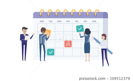辦公室工作人員在日曆上寫下他們的日程安排，團隊負責人管理他們的日程安排 109512379