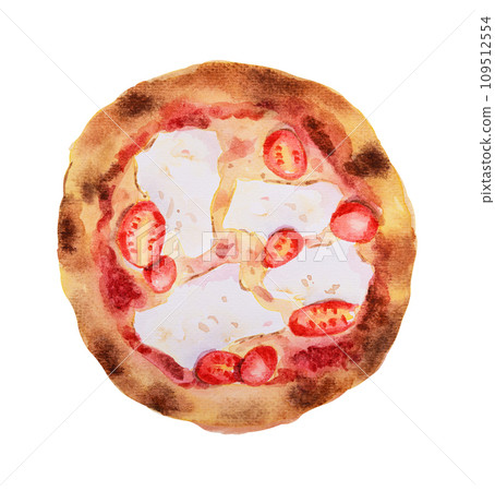 Margarita pizza. Hand drawn watercolor 109512554