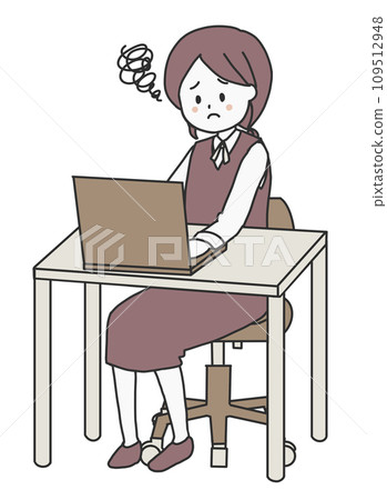 一位女士在操作電腦時遇到困難 109512948