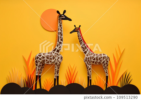 giraffes in the grassland 109513290