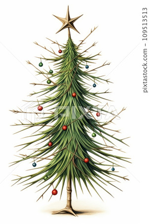 A whimsical caricature of a Christmas tree with long needles twisted A whimsical caricature of a Christmas tree with long needles twisted 109513513