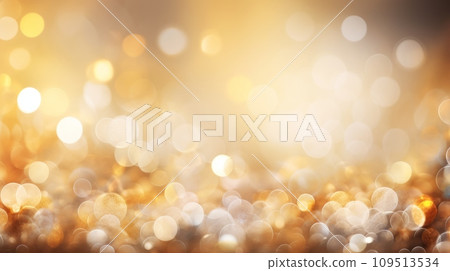 Abstract gold festive background with bokeh light effect on wide banner 109513534