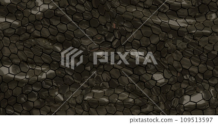 Abstract metallic silver chrome shiny cells hexagons with waves background 109513597