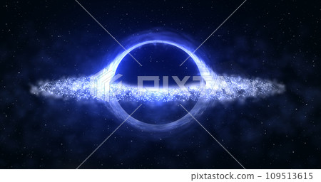 Bright black hole in open space with spinning energy particles, cosmic sphere in blue and purple color glowing abstract background Bright black hole in open space with spinning energy particles, cosmic sphere in blue and purple color glowing abstract background 109513615