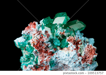 macro mineral stone Dioptase on a black background 109513757
