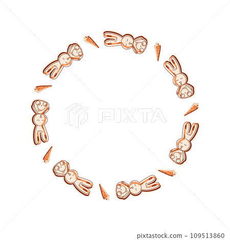 Decorative round frame with rabbits and carrots 109513860