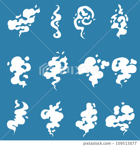 Cartoon smoke clouds. Comic smoke flows, dust, smog and smoke steaming cloud silhouettes. Smell clouds. Smoke from vapour or food toxic smell Cartoon smoke clouds. Comic smoke flows, dust, smog and smoke steaming cloud silhouettes. Smell clouds. Smoke from vapour or food toxic smell 109513877