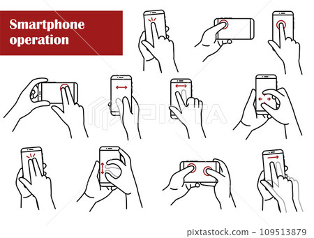 Simple illustration of a hand operating a smartphone. Actions to operate a phone icons. Vector illustration EPS10 109513879