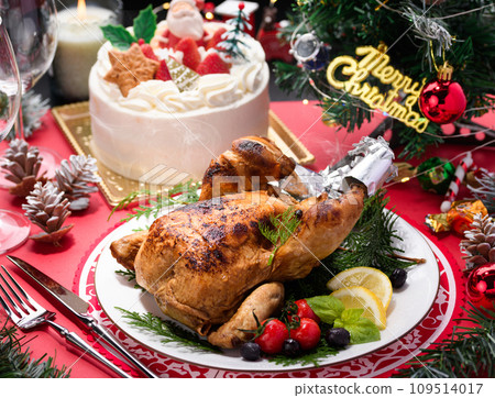roast chicken and christmas cake 109514017