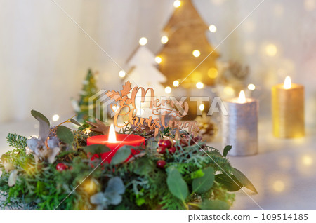 Christmas wreath and candle Merry Christmas Christmas wreath and candle Merry Christmas 109514185