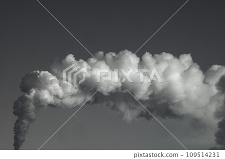 Smoke from chimney against sky. Air pollution. Ecological problem. Release of toxic gases into Smoke from chimney against sky. Air pollution. Ecological problem. Release of toxic gases into 109514231