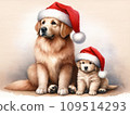 戴著聖誕老人帽子的狗的父母和孩子 109514293