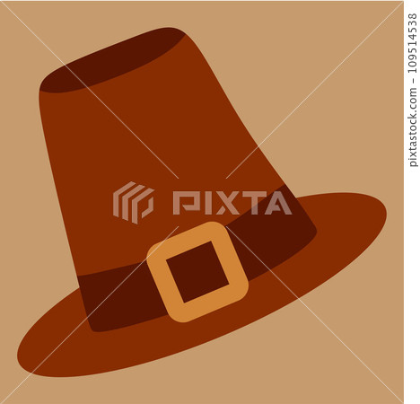 Pilgrim hat icon. Thanksgiving headdress. Isolated Vector Flat style illustration. Holiday and festive accessory for November Harvest festival. Historical design element. 109514538