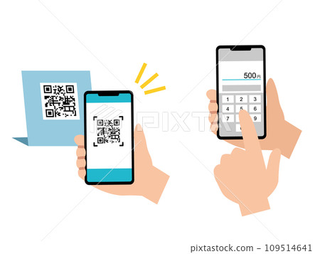 Illustration of reading and operating a QR code with a smartphone Illustration of reading and operating a QR code with a smartphone 109514641