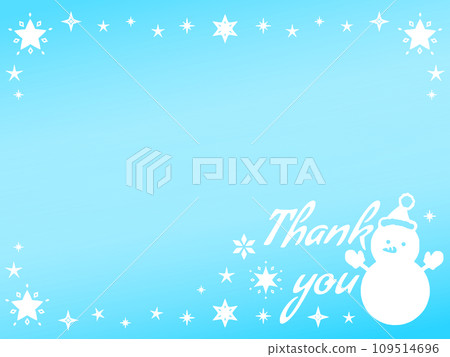 聖誕節感謝卡片淺藍色背景上雪人和星星的插圖 聖誕節感謝卡片淺藍色背景上雪人和星星的插圖 109514696