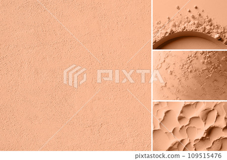 Peach fuzz is color of year 2024. Multiple textures surface in collage toned in fashion blended pink-orange trend-setting colour of the year Peach Fuzz 109515476