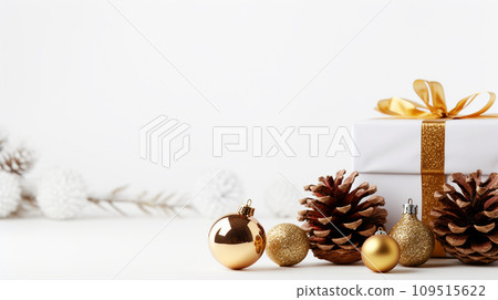 Christmas ornaments and pine cones on a white background AI image Christmas ornaments and pine cones on a white background AI image 109515622