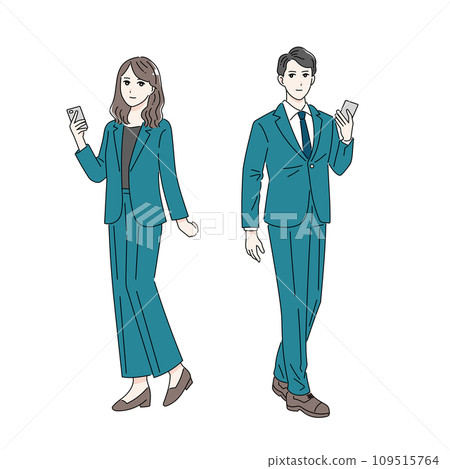 男女商務人士時尚插畫全身 男女商務人士時尚插畫全身 109515764