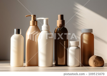AI-generated content. Skin care cosmetic products on neutral background.  109515870