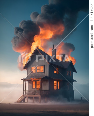 因火災，一棟房屋被大火吞噬並冒出濃煙 109515982