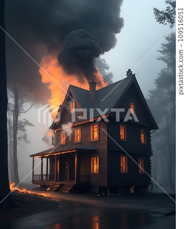 A house engulfed in fire and smoke due to fire 109516051