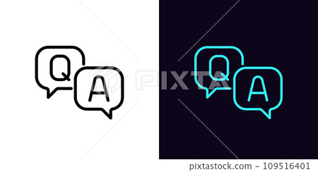 Outline Q&A icon, with editable stroke. Questions and Answers sign with speech bubble, business FAQ. Expert help and client assistance service, customer support chat. Advice and solutions. Vector icon 109516401