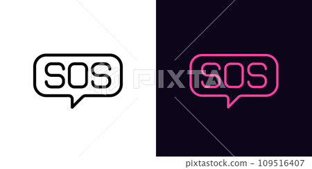 Outline SOS icon, with editable stroke. Emergency call, bubble message with text SOS. Signal SOS for rescue service, distress alert and crush, need help. Emergency and hotline service. Vector icon Outline SOS icon, with editable stroke. Emergency call, bubble message with text SOS. Signal SOS for rescue service, distress alert and crush, need help. Emergency and hotline service. Vector icon 109516407