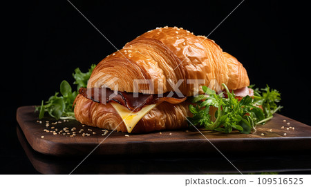 培根、生菜和起司羊角麵包三明治AI圖像 109516525