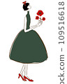 Parisienne girl fashionable illustration holding flowers 109516618