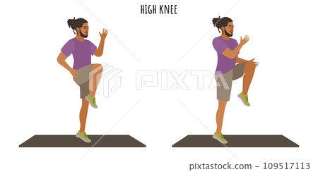 Young man doing high knee exercise 109517113